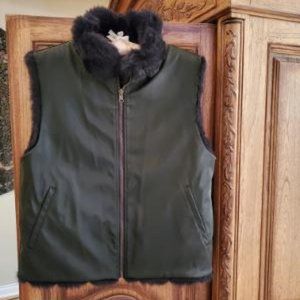 Faux Fur Vest - Black - Reversible - Size M